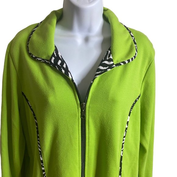 Cafe Au Lait zip front green with zebra print detail jacket size XL - Picture 4 of 9